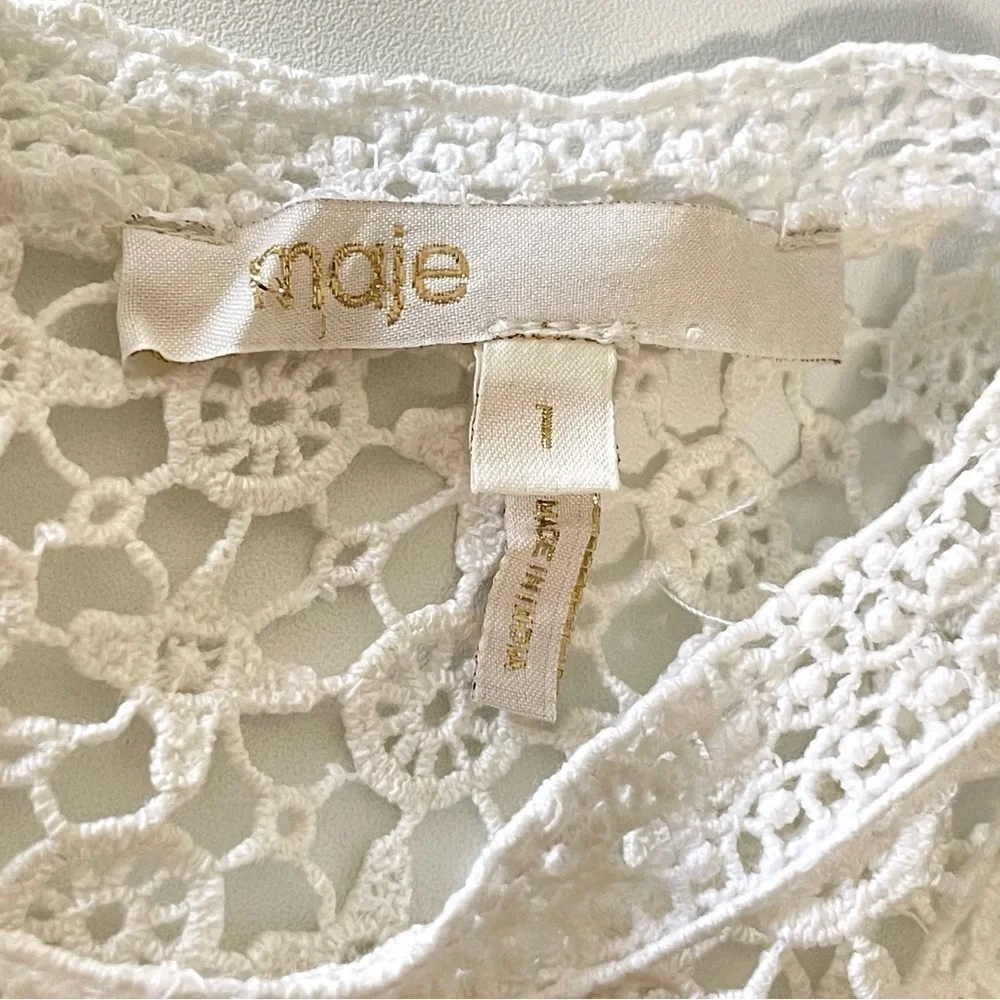 Maje Crochet Lace Yoke Button Back Cotton Top Ivory Small